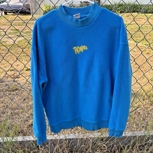 Zara Blue Fleece Sweatshirt Pullover ROARRR Graphic Embroidery Unisex Size L - Picture 1 of 6